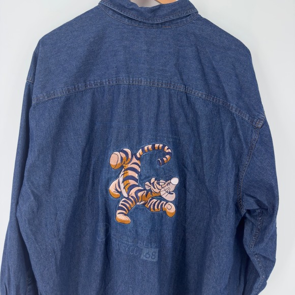 Vintage The Disney Store Tigger Denim Shirt Mens XXL Button Up Embroidered - Picture 1 of 7